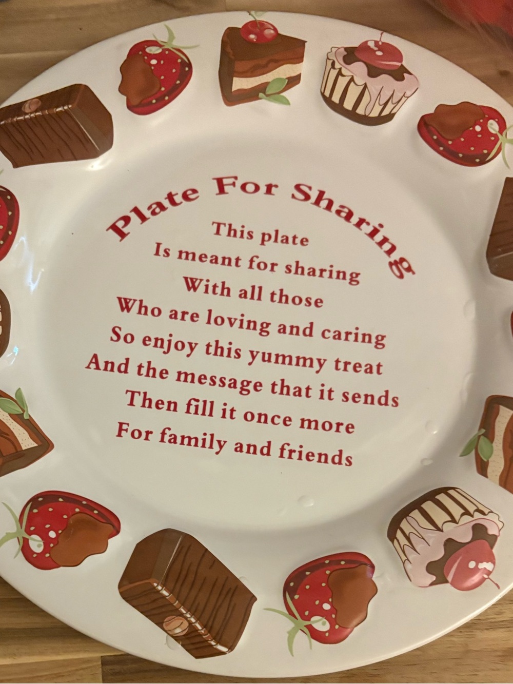 Vintage plat for Sharing Dessert Serving Plate - White with Red and Brown Sweets